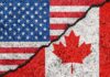 American and Canadian flags