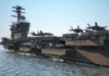 Aircraft carrier deck with jet planes