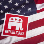 MAGA Fighter Defies GOP – Enters Senate Race! Republican symbol on American flag background.