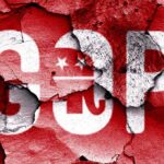 Trump Ally Turns on Him: GOP in Chaos! Cracked wall featuring the GOP logo in red and white