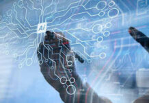 Hand drawing artificial intelligence digital circuit board.