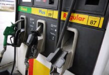 Close-up of a fuel pump with diesel and gasoline options