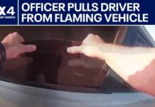 Bodycam Captures Hero Cop Rescuing Man From Burning Car Texas police officer pulls driver from flaming vehicle
