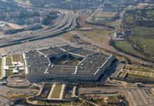 The Pentagon aerial view with surrounding highways and parking lots