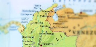 Map of Colombia with cities and neighboring countries