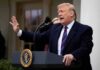 Trump Breaks Protocol During Xi State Visit Donald Trump speaking at a podium outdoors
