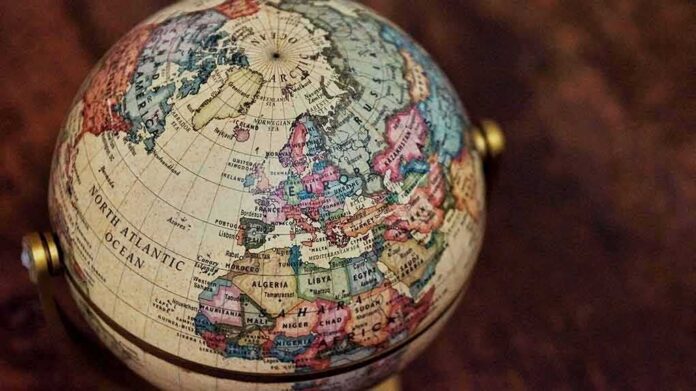 Vintage globe showing Europe, North Africa, and the North Atlantic