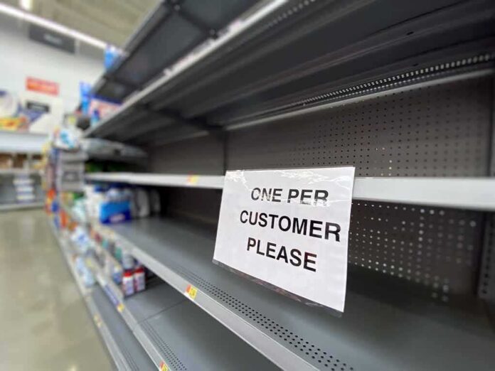 shutterstock_1672031644 Empty store shelves with limit sign