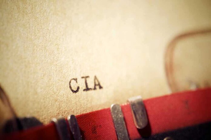 Close-up of a typewritten document labeled 'CIA'