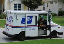 Mailman ARRESTED – Hoarded THOUSANDS of Mail USPS mail truck parked at a suburban mailbox