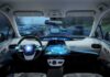Autonomous car cockpit with digital dashboard and AR driving display