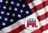 DEMS LEAD GOV RACES IN RED STATES American flag with Republican elephant emblem