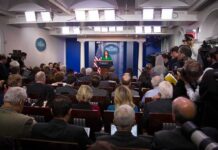 Trump Warns Corrupt Lawmakers, No Probation – Straight To Prison Press secretary at podium addressing reporters in briefing room